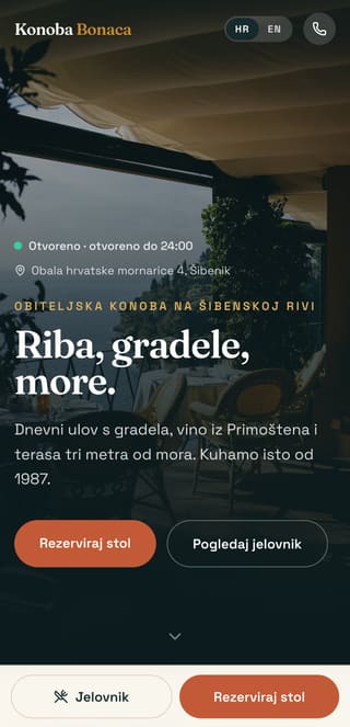 Početna stranica Konobe Bonaca na mobitelu