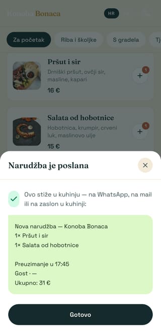 Narudžba koja stiže u kuhinju, na mobitelu
